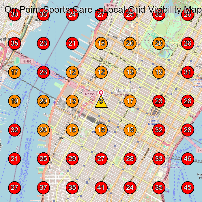 On Point Sports Care GeoGrid visibility map for Physical Therapist in New York